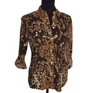 MICHAEL KORS Khaki/Brown/Beige Long Sleeve Roll Tab Button Down Blouse NWT (M)